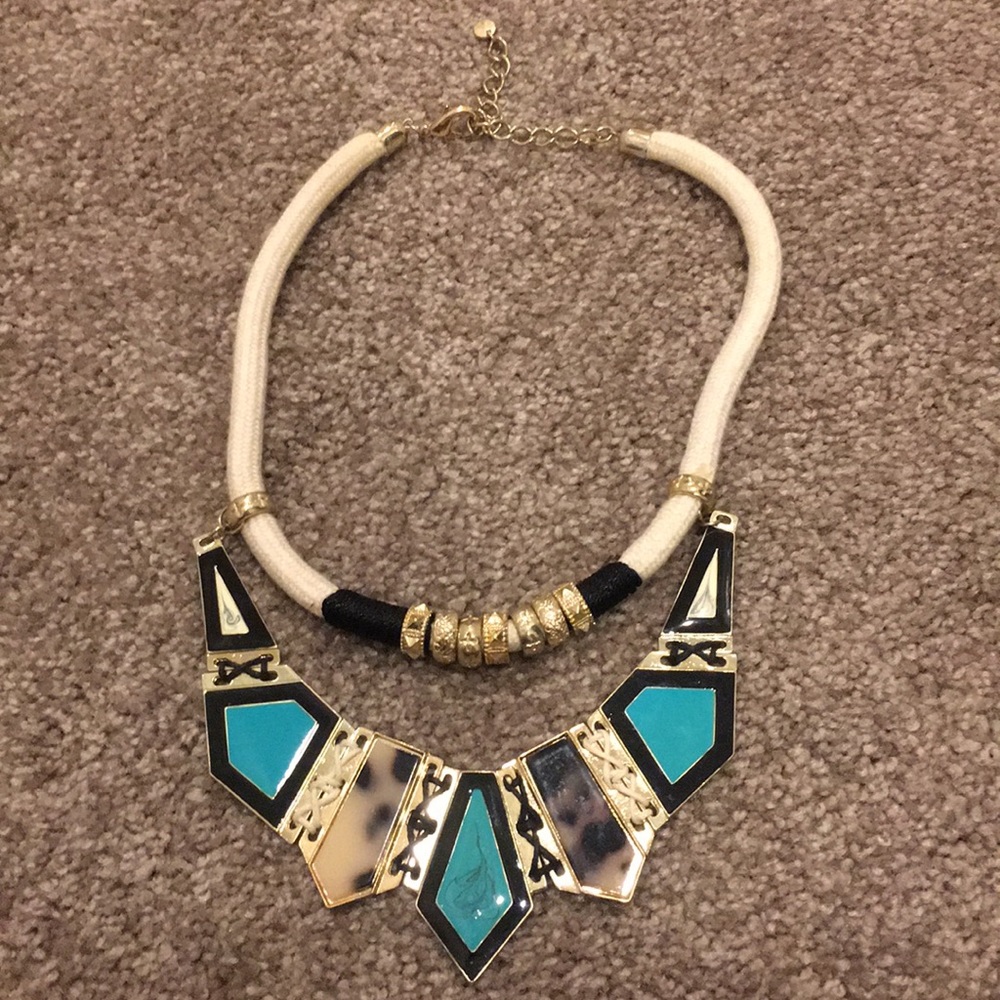 Gold, turquoise and tortoise rope necklace